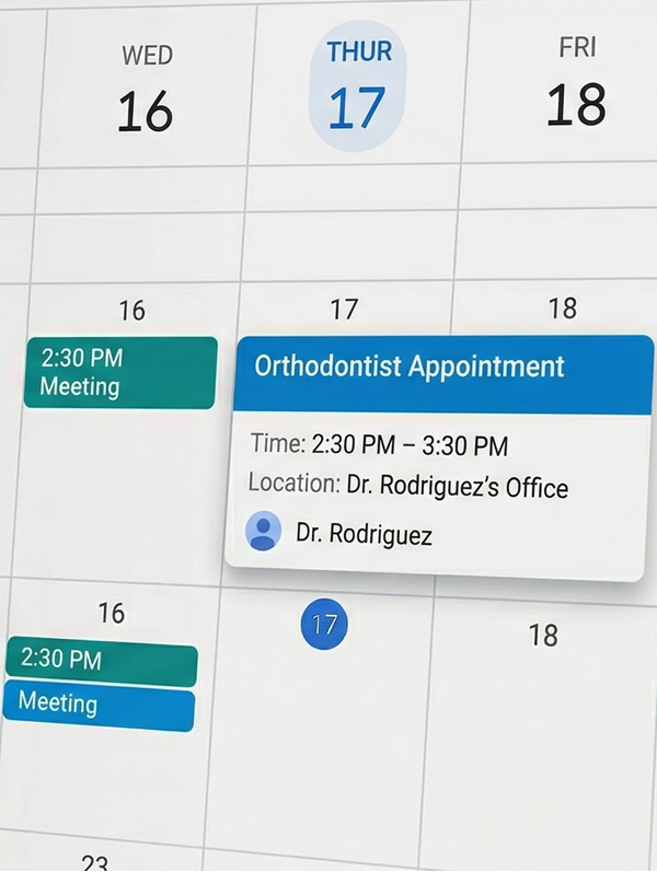 a calendar showing a day that has an appointment with Dr Rodriguez